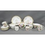 19th century handpainted floral teaset comprising six cups, six saucers, two cake plates, teapot,