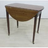 19th century mahogany drop leaf table, on tapering legs with castors, 72 x 77cm