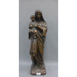 Faux bronze patinated Virgin Mary and Baby Jesus figure, 64cm