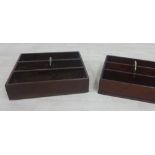Two 19th century mahogany cutlery trays with three divisions and brass handles, 33 x 38cm (2)