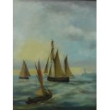 Fishing Boats Returning to harbour, oil on canvas, apparently unsigned, giltwood framed, 39 x 48cm