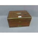Rosewood and brass mounted work box with a drawer to the base, 30 x 18cm