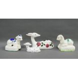 Collection of Plichta Pottery animals to include two lambs and deer figures, (4)