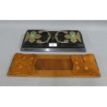 Victorian ebonised book slide with brass mounts and malachite coloured cabochons, together with a