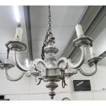 Silver painted wooden light fitting with six branches