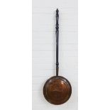 Copper bed warming pan with wooden handle