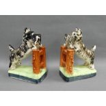 Pair of black and white pottery terrier dog bookends, 14cm high (2)