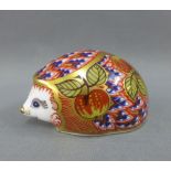 Royal Crown Derby Imari paperweight Orchard Hedgehog, with a gold stopper, 10cm long