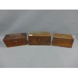 Three 19th century tea caddy boxes, largest 14 x 29cm (3)