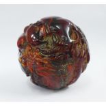 Chinese animal carved amber Zodiac ball, 9cm high