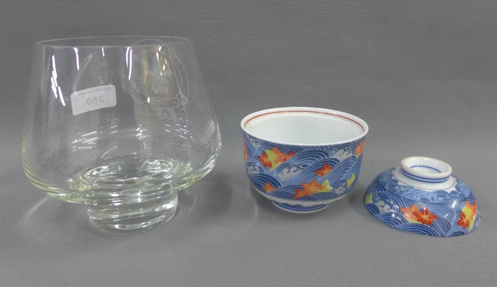 Caithness Glass bowl and Japanese blue and white rice bowl and cover (2) - Image 2 of 3