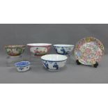 Collection of Chinese bowls and saucers to include blue and white, etc (6)