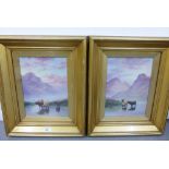 F.W Kirtley, A companion pair of Highland Cattle oils, signed, in gilt frames, 21 x 30cm (2)