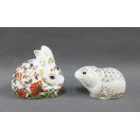 Two Royal Crown Derby Imari paperweights to include Meadow Rabbit and River Bank Vole, with gold