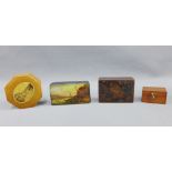 Collection of boxes to include an octagonal Mauchline Ware box with view of High Street - Peebles,