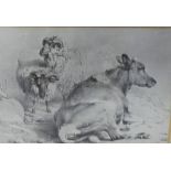 Thomas Sidney Cooper RA (1803-1902) Cow and a Sheep, pencil, signed, in a glazed giltwood frame,