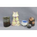 Mixed lot to include a studio pottery vase, hedgehog and cat vase, etc (a lot)