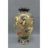 Japanese earthenware baluster vase, the top filled for use as a table lamp base, 32cm high