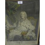 Henry Oswald Cardinal d' Auvergne, 18th century engraved print, in a glazed frame, 36 x 48cm