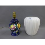 White glazed Delft vase and a Maling blue glazed table lamp base (2)