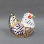 Royal Crown Derby Imari paperweight of a hen, with a gold stopper, 11cm long