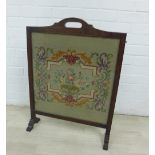 Oak fire screen with a tapestry insert, 75cm high