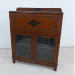 Early 20th century oak bureau cabinet, with ledgeback, fall front and glazed doors, 112 x 91cm