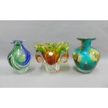 Three art glass vases to include Mdina and Czech, etc, tallest 15cm (3)