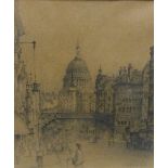 S. Anderson, Ludgate Hill, Pencil drawing, signed, framed, 9.5 x 10cm