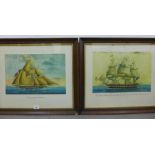 Pair of coloured Ship prints to include Cutter Francese and another, in oak glazed frames, size