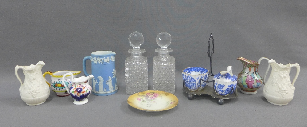 Mixed lot to include two decanters, miscellaneous jugs, etc (a lot)