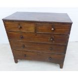 19th century mahogany chest, the rectangular top with a reeded edge over two shirt and three long