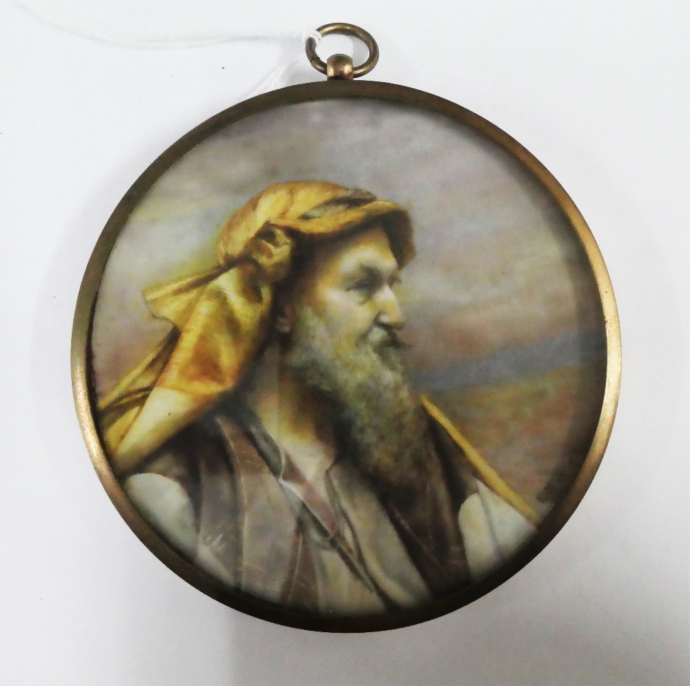 Edwardian portrait miniature on ivory 'A Wise Man of the East' signed E.M Willis and dated 1905,