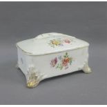 Porcelain sardine box and cover with transfer printed flower pattern