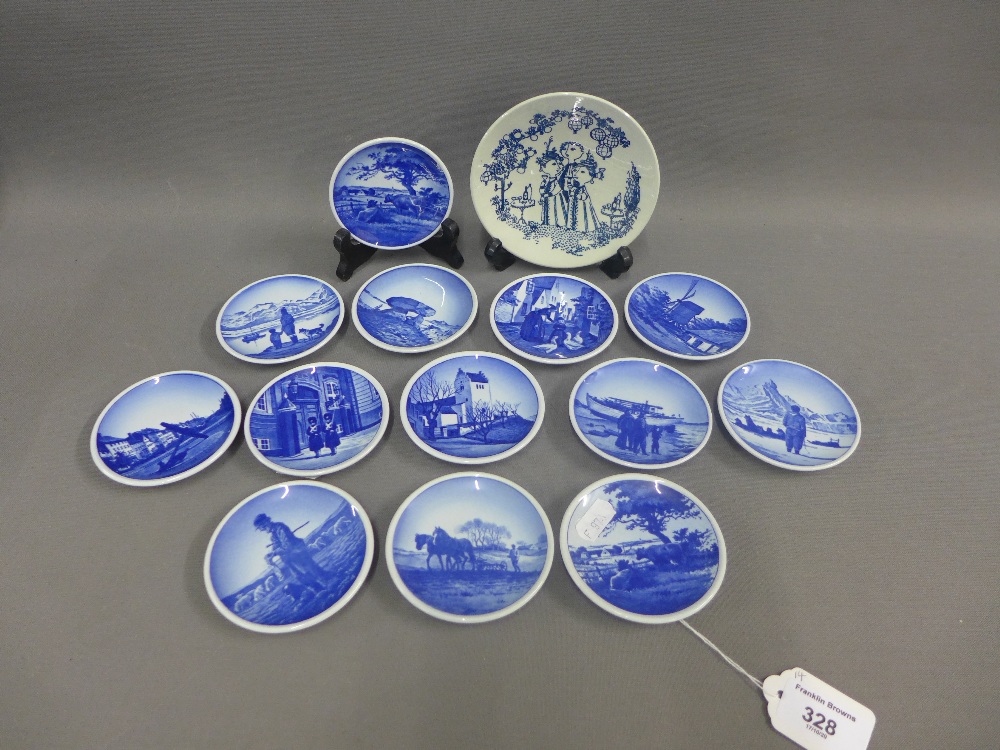 Collection of royal Copenhagen blue and white pin dishes and a Bjorn Wimblad Nymolle Garden Party