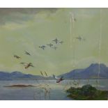 Donald Shearer, Flying Ducks, oil on canvas, signed, 61 x 51cm