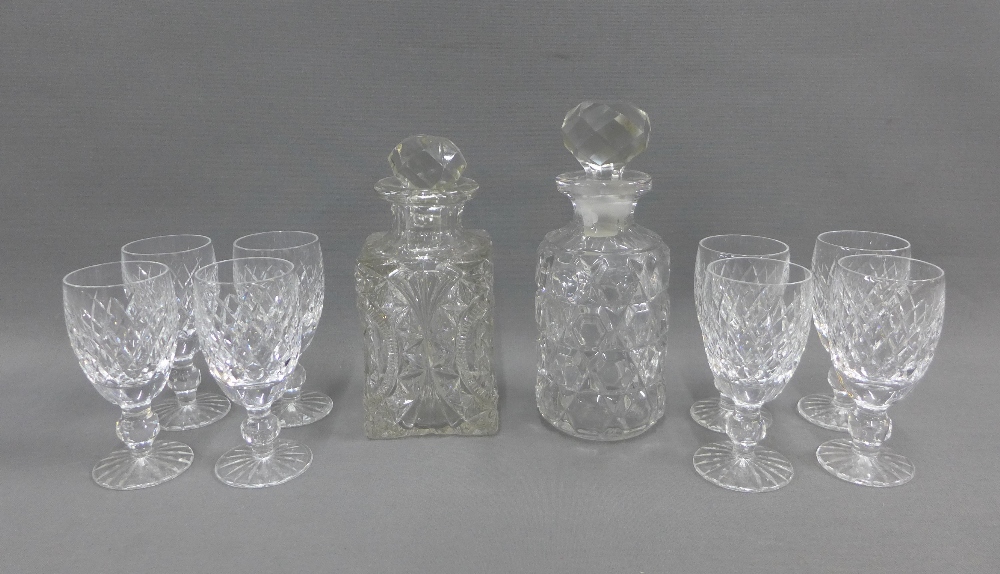 Two spirit decanters and a set of eight glasses (10)