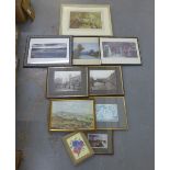 Carton containing a quantity of framed prints to include William Russell Flint, , views of