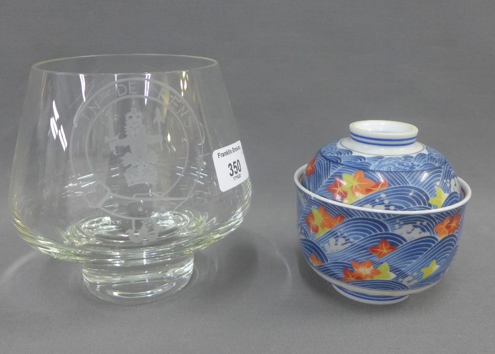 Caithness Glass bowl and Japanese blue and white rice bowl and cover (2)