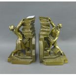 Pair of brass bookends by the Philadelphia Brass Manufacturing Company, 16cm high (2)