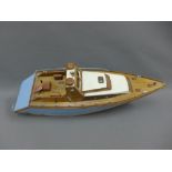 Quebec Street I model boat with blue painted hull and varnished wooden deck, 55cm long