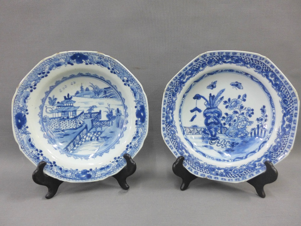 18th century Chinese blue and white octagonal plate and another, 23cm diameter (2)