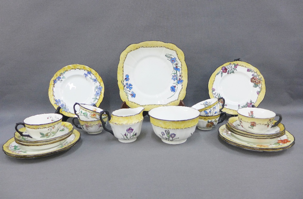 Early 20th century Crown Staffordshire teaset with handpainted floral pattern, dated 19298 and