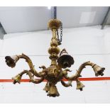Six branch giltwood light fitting, approx 60cm