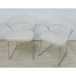 Pair of Calligaris white leather Connubia, New York, Clair M dining chairs, on chrome legs, made