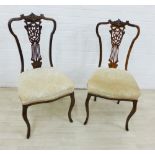 Pair of Edwardian mahogany side chairs with pierced vertical splats and upholstered seats, 94 x 45cm