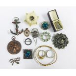 Collection of costume jewellery, a thimble and a woman's Own medallion (a lot)