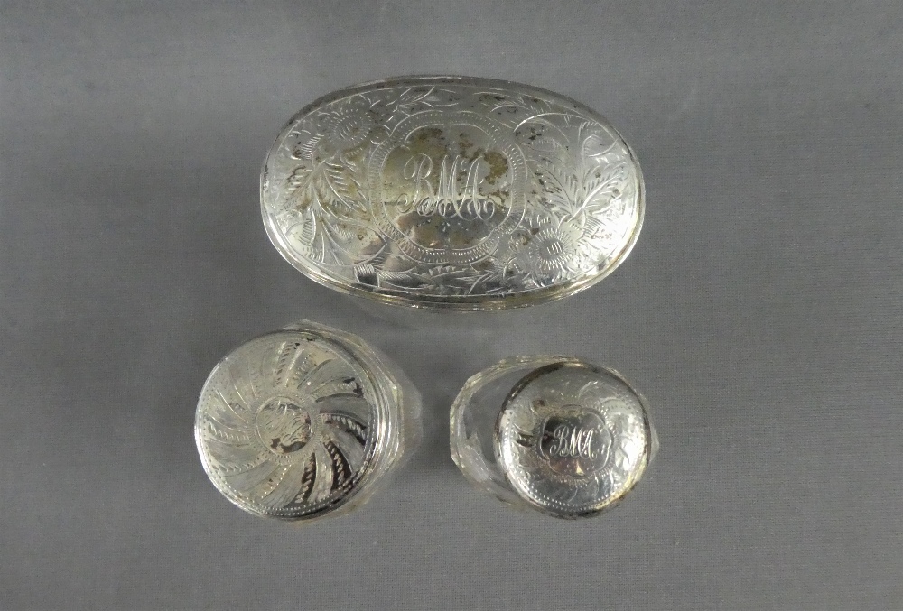 Three silver topped glass jars, Birmingham 1905 / 06, tallest 10cm, (3) - Image 2 of 4