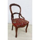 Mahogany side chair, with fruit and leaf carved toprail, upholstered seat, 91cm high
