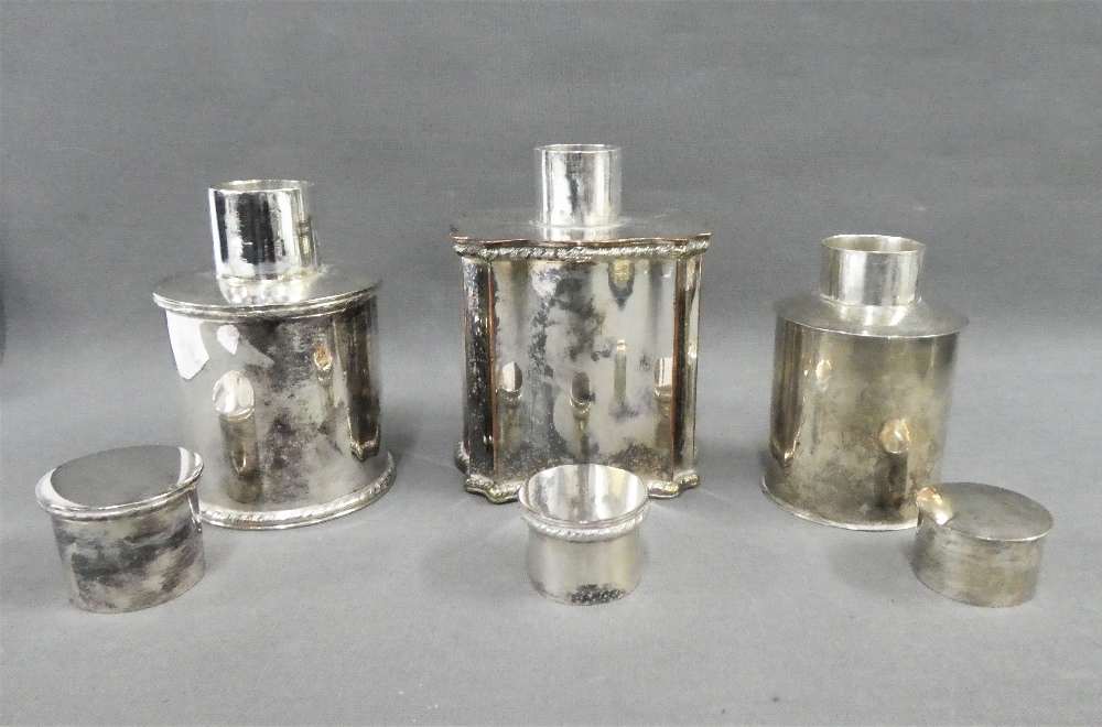 An Edwardian silver tea caddy, Birmingham 1908, together with two silver plated caddies, tallest - Image 2 of 3